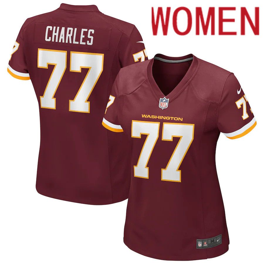 Women Washington Redskins 77 Saahdiq Charles Nike Burgundy Game Player NFL Jersey